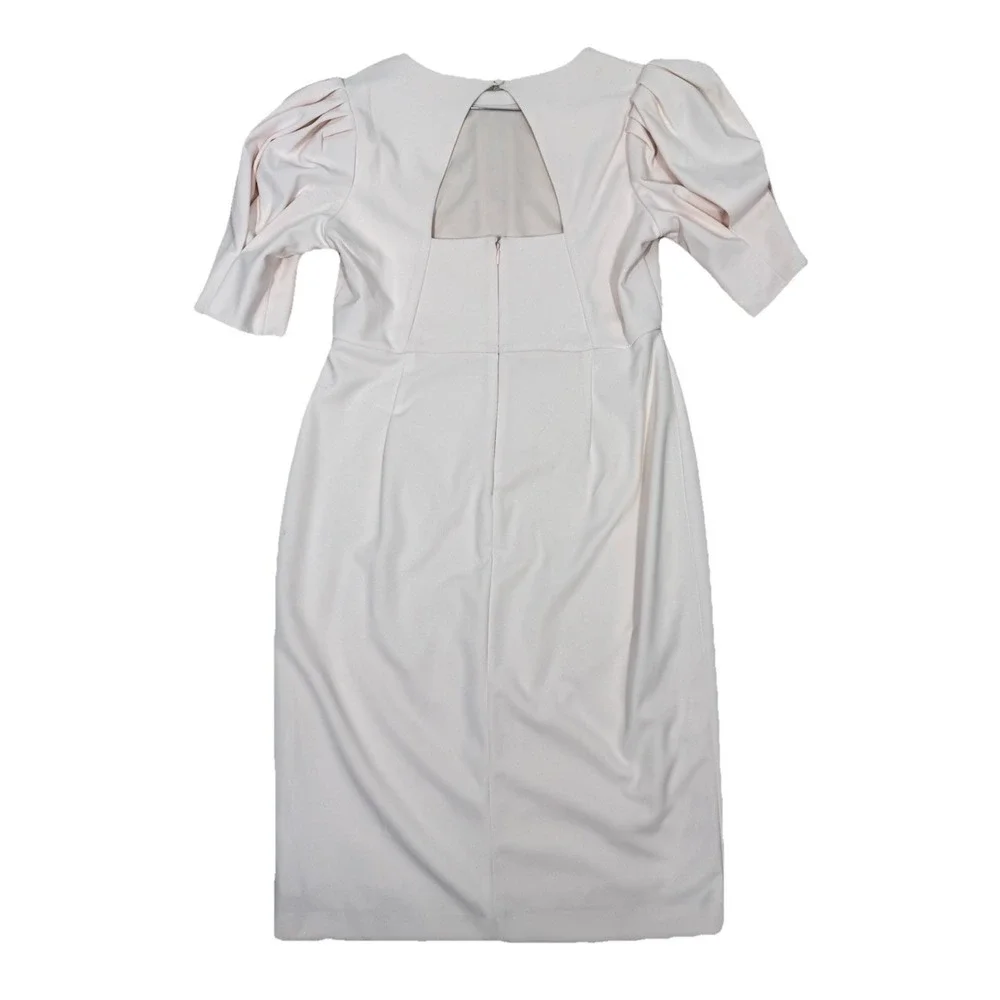 Calvin Klein Blush Pink Puff Sleeve Midi Sheath Dress Open Back Size 12 Wedding‎